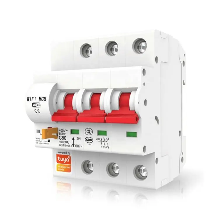 Tuya WIFI 4P 80A 220V circuit breaker, overload, short circuit, overvoltage, undervoltage, temp detection function, power monitoring, power monitoring, power leakage protection 2BT4P-80LM